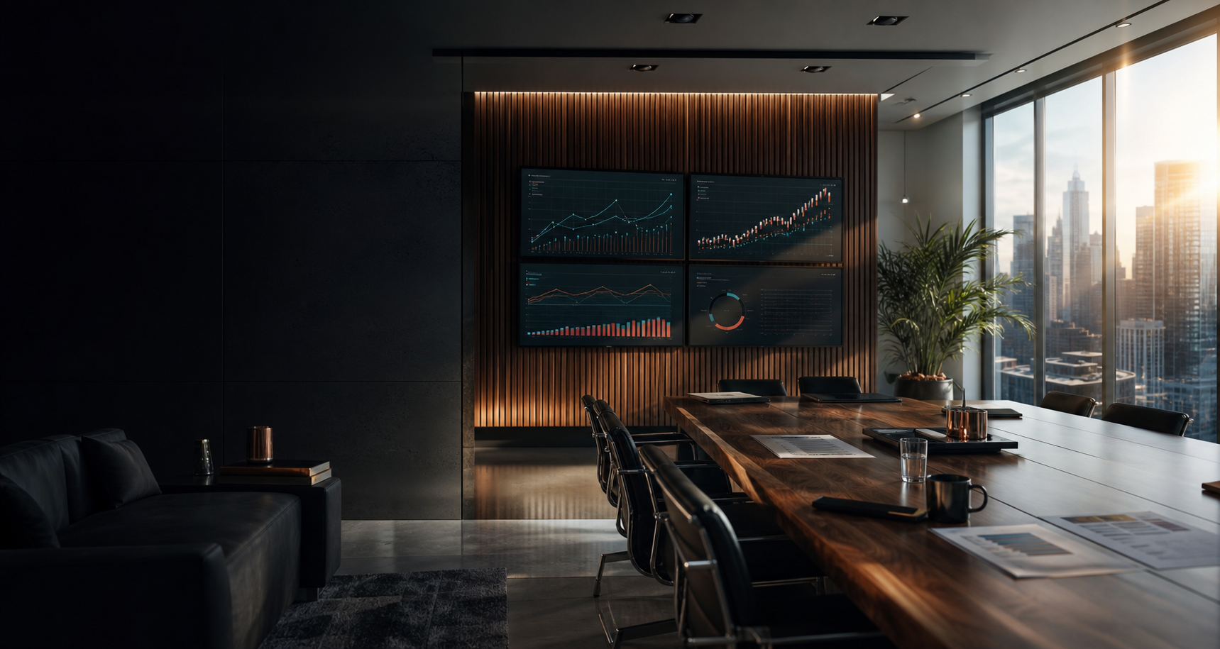Revenue strategy room with dashboards